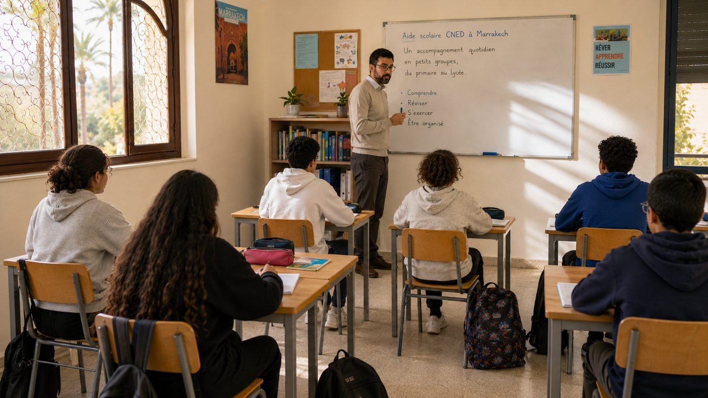 Accompagnement quotidien en petits groupes, du primaire au lycée, à Marrakech